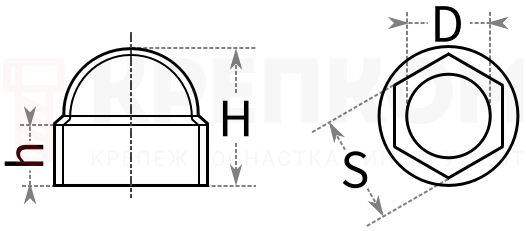 Заглушка шестигранная для гаек и болтов - схема, чертеж