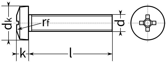 Винт с полукруглой головкой UNC DIN 7985 (ISO 7045) - схема