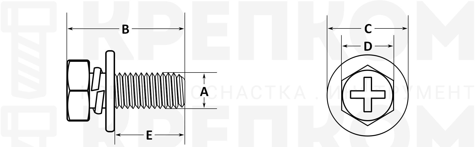 Болт шестигранный М6х1х20 мм с шайбами SN-10147 - схема, чертеж