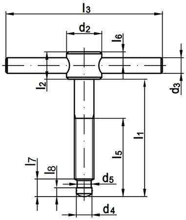 Зажимной воротковый (верстачный) винт DIN 6306 E с неподвижной рукояткой, без упорной колодки - чертеж, схема