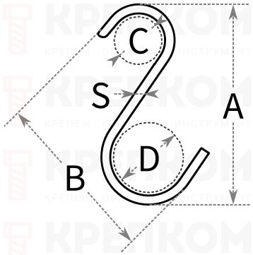 Крючок для штанги универсальный d=16/25 мм ПТ 8053016250 - схема, чертеж