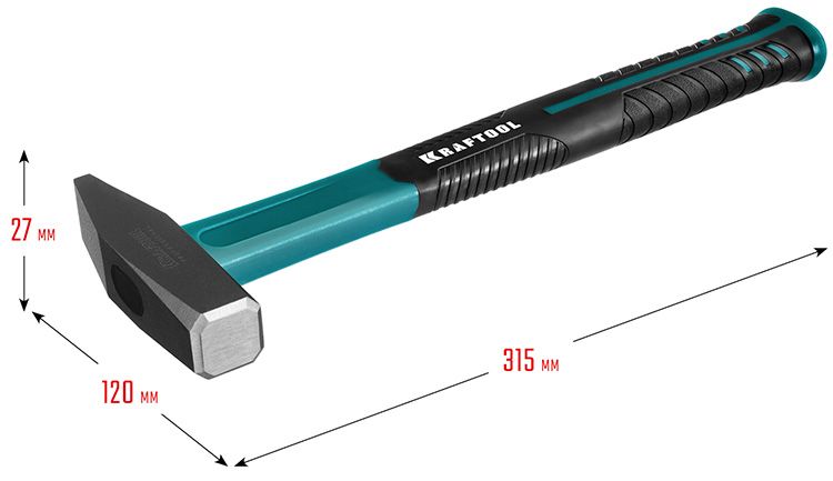 Молоток слесарный 500 г Fiberglass Kraftool 2007-05 - размеры