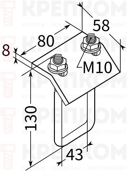 Зажим балочный для профилей 41 (62-82) М10 TERMOCLIP 9133105 - схема, чертеж