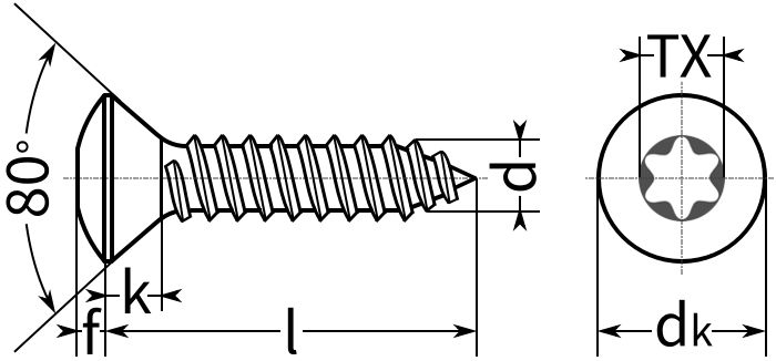 Саморез полупотай Torx DIN 7983 form C - схема