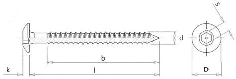 Саморез-винт с полукруглой головкой и вн. шестигранником - схема