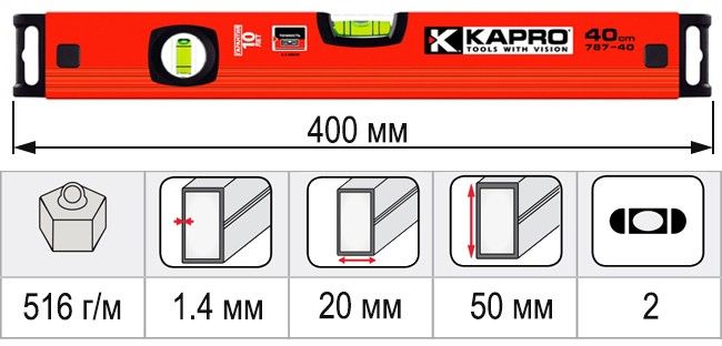 Размеры уровень строительный 400 мм KAPRO HELIUS 787-40-40