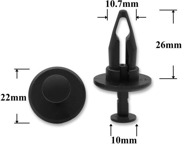 Клипса автомобильная крепежная с нажимным штырьком AS-039 - размеры