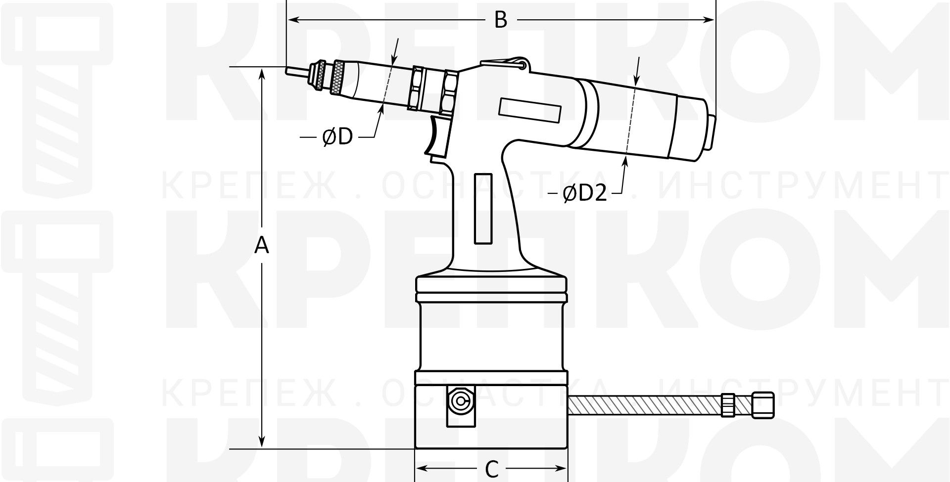 Заклепочник пневмогидравлический для резьбовых заклепок Sacto NX40, М4 - М12-схема