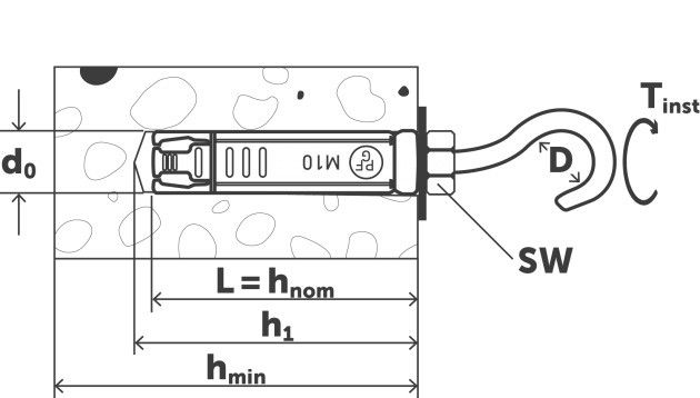 Анкер с крюком SORMAT PFG HBF - схема, чертеж