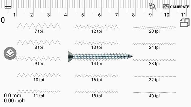 Экранный резьбомер для Android - интерфейс