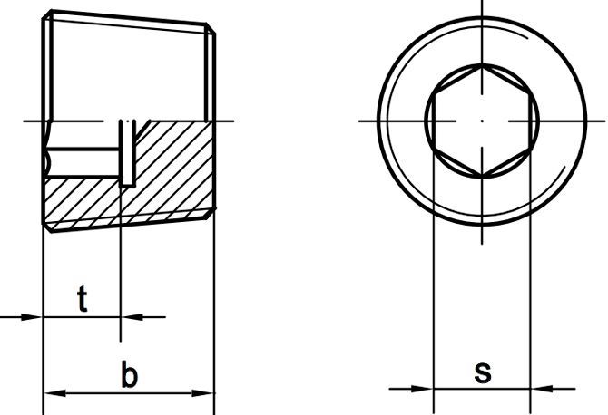 Пробка (заглушка) с дюймовой резьбой R 1/2" DIN 906 - схема