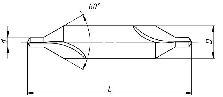 Сверло по металлу центровочное ГОСТ 14952-75 (DIN 333) тип A, РИ, сталь Р6М5 - схема