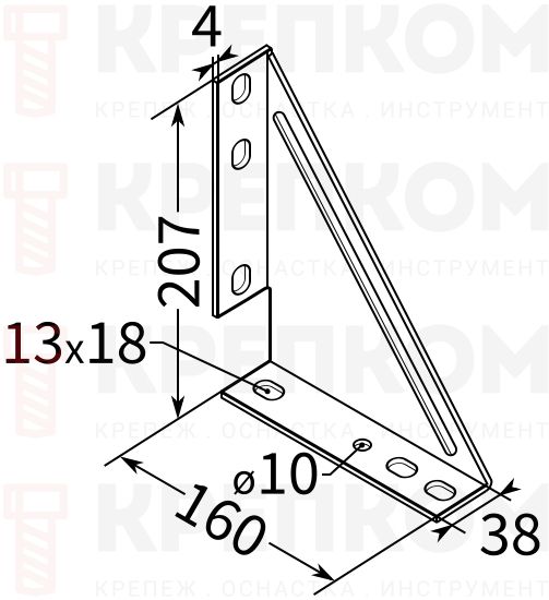 Угол усиленный 207х160 38-41 4F6 TERMOCLIP - схема, чертеж
