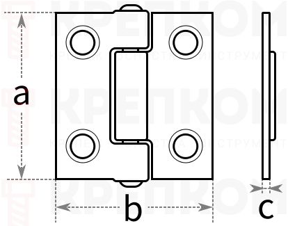 Петля дверная сталь с белым полимерным покрытием - схема, чертеж