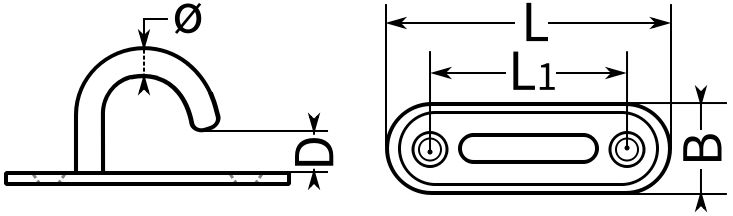 Обушок с крюком на овальной пластине HL0709 - чертеж, схема