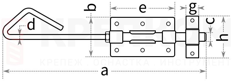 Шпингалет с длинной закрепленной петлей - схема, чертеж