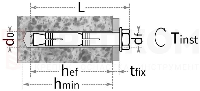  анкер двойного распирания LM, LMP - схема, чертеж