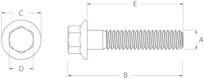 Болт шестигранный М12х1,25х35 мм с фланцем SN-10239 - схема, чертеж