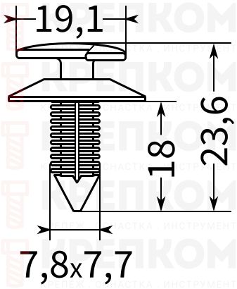 Клипса автомобильная нажимная 0141 - схема, чертеж