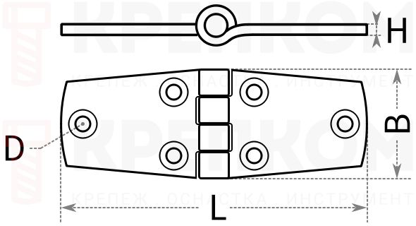 Петля литая 76х38х4,5 мм 8280, тип А - схема, чертеж