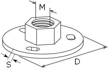 Размеры опорной пластины с приварной гайкой - чертёж