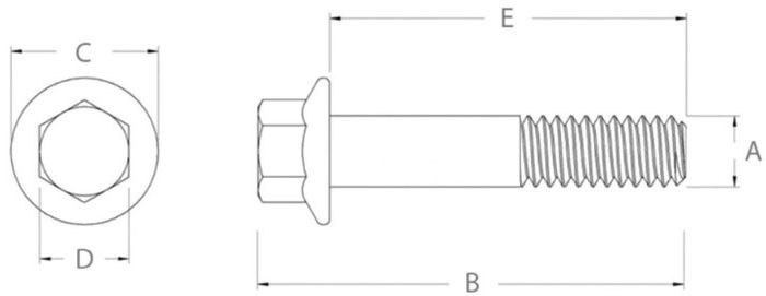 Болт шестигранный М14х1,5х65 мм с фланцем SN-10229 - схема, чертеж