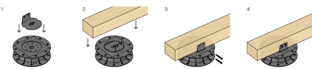 Шпунтовый оголовок 70 мм для регулируемой опоры SUP-S, Holz SUPSLHEAD1 - установка