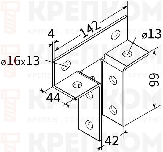 Соединитель Т-образный 38-41 4F10 HZn TERMOCLIP - схема, чертеж