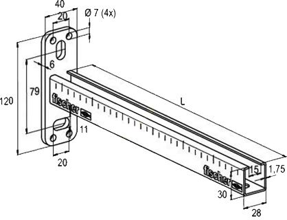 Консоль для монтажной системы MS-L Fischer ALK-чертеж 28х30 мм