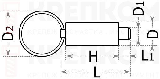 Плунжер быстросъемный с кольцом - чертеж и размеры