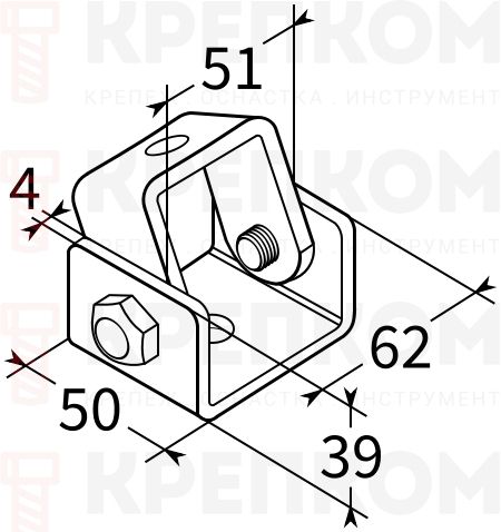 Скоба шарнирная универсальная 5F2 TERMOCLIP - схема, чертеж