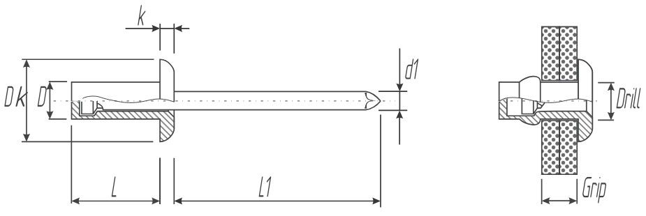 Заклепка вытяжная нерж.сталь А2/нерж.сталь А2 со стандартным бортиком, закрытая схема
