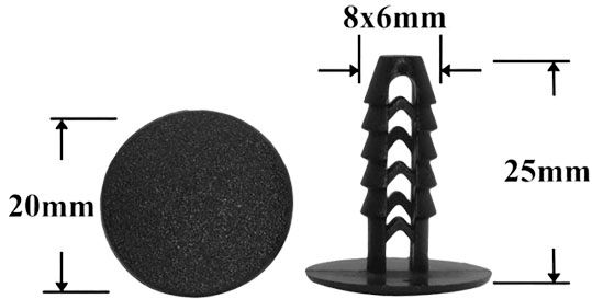 Клипса автомобильная крепежная нажимная AS-1288 - схема