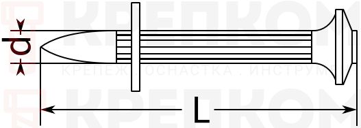 Дюбель-гвоздь монтажный - схема, чертеж