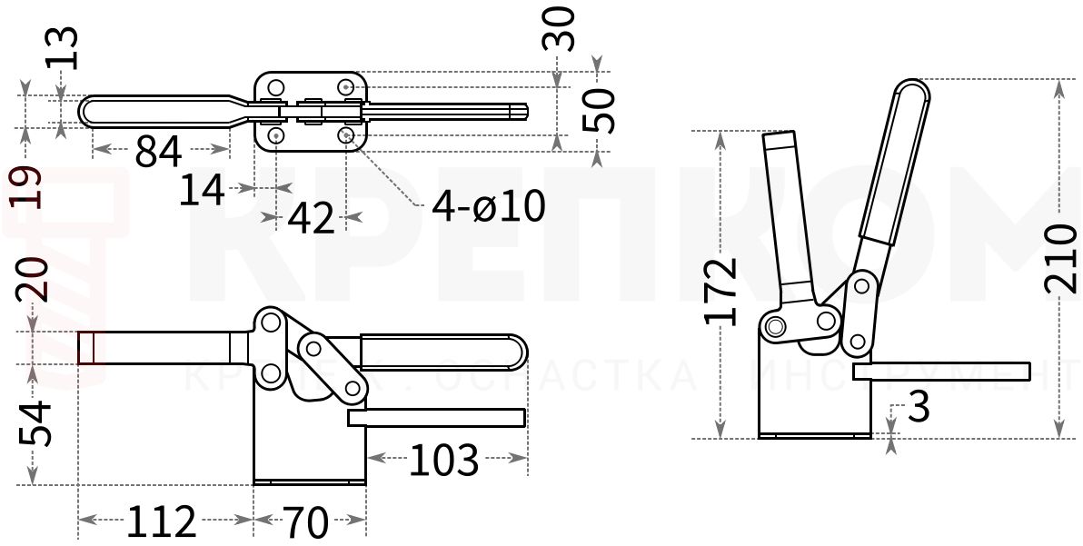 Прижим рычажный L=230 мм (311XM) - размеры