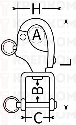 Карабин отцепной с вилкой арт 8262 - чертеж, схема, swivel snap shackle schema