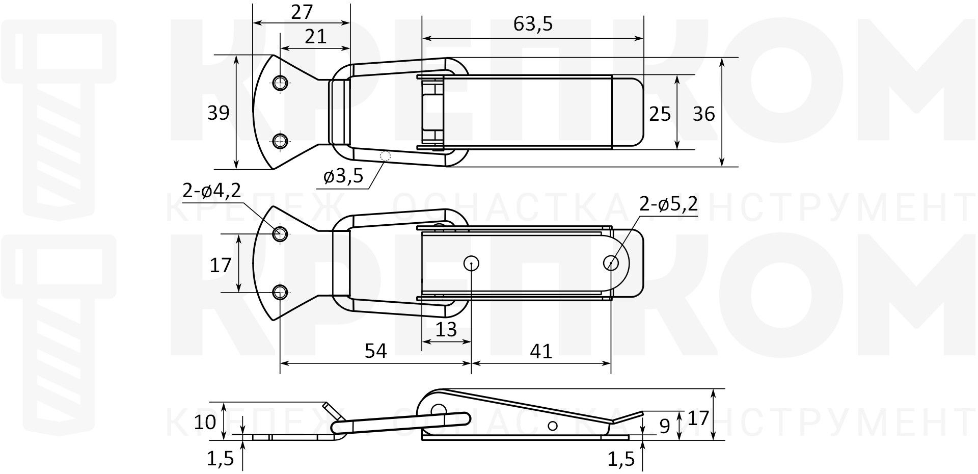 Защелка с пружиной для ящиков, кейсов L=84 B314C схема с размерами