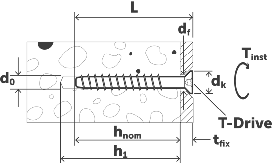 Шуруп по бетону Sormat S-CSA CS - схема, чертеж