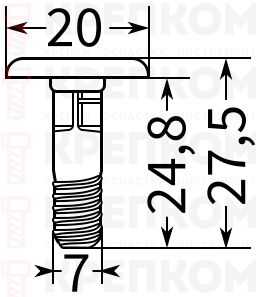 Клипса автомобильная с резьбовым штырьком 1592 - схема, чертеж