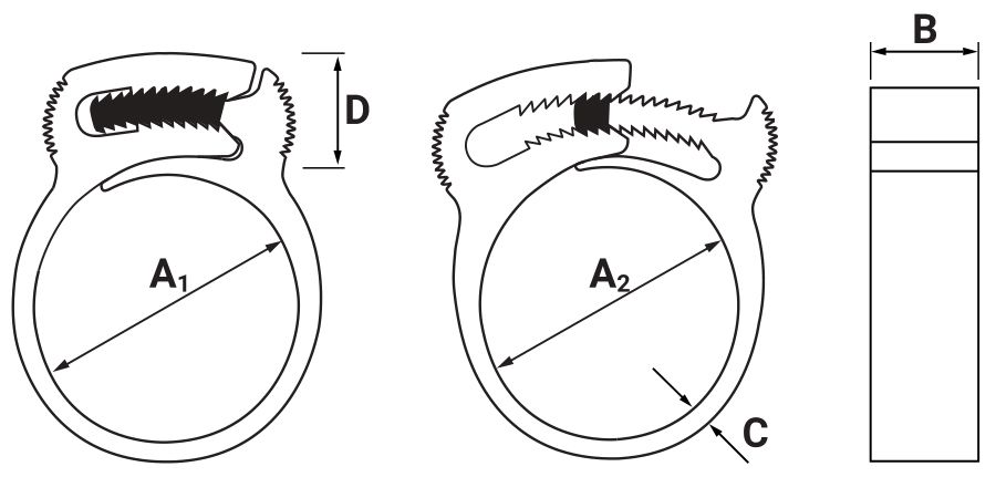 Хомут для шлангов Herbie Clip - 109 108,0-114,3 мм HCL, нейлон PA66 черный - схема, чертеж