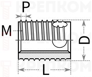 Вставка резьбовая с внутренней резьбой Ensat 88307 - схема, чертеж