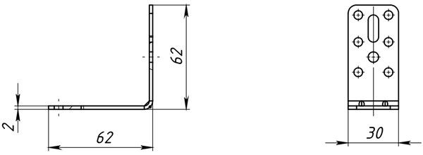 УГОЛОК РЕГУЛИРУЕМЫЙ 62х62х30х2,0 - схема, чертеж