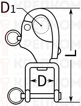 Карабин отцепной с вилкой арт 8262 - чертеж, схема, swivel snap shackle schema