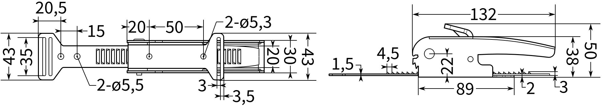 Замок-защелка с кольцевым натяжением L=132 мм BH13 - схема