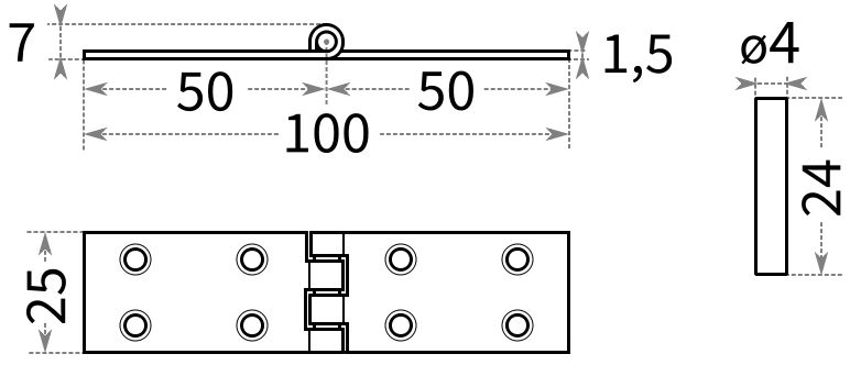 Петля строительная сундуков и люков Z100a (8023) - схема, чертеж