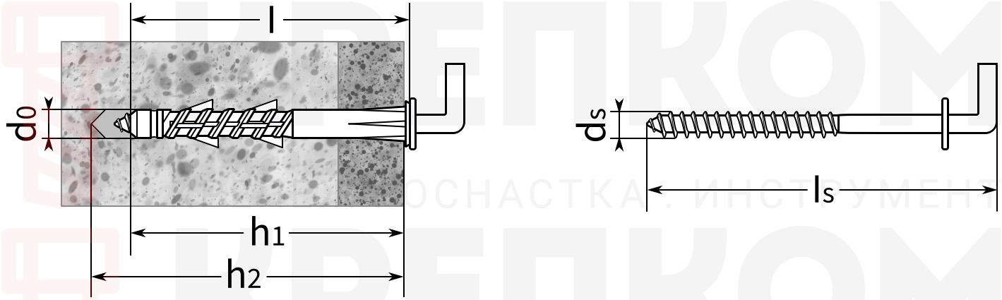 Дюбель с костылем Pirat Longbird-L TOX - схема, чертеж