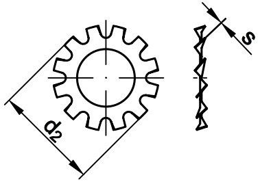 Шайба стопорная с зубьями DIN 6797A - чертеж, схема