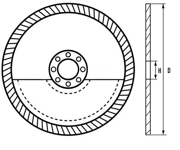 Диск алмазный Turbo по бетону Луга-Абразив Tsunami - схема, чертеж