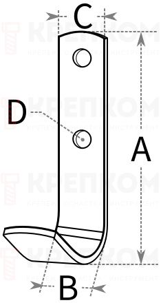 Крючок для одежды однорожковый 60х40х15 мм ПТ - схема, чертеж