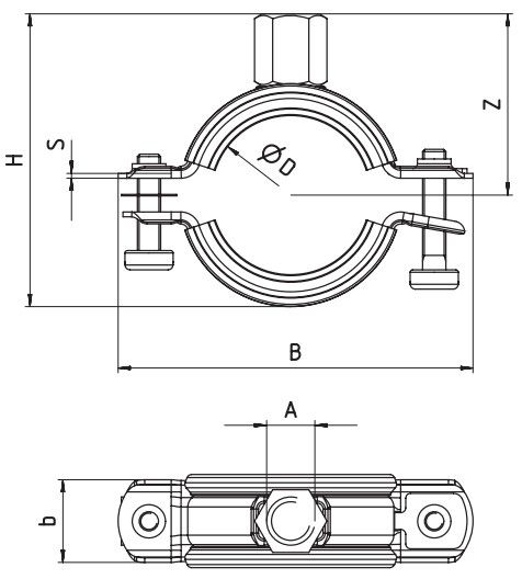 Трубный хомут FRS-L М8/М10 схема